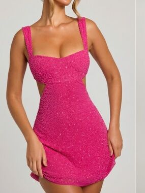 Oh Polly Emilion Embellished Cut Out Mini Dress in Fuschia